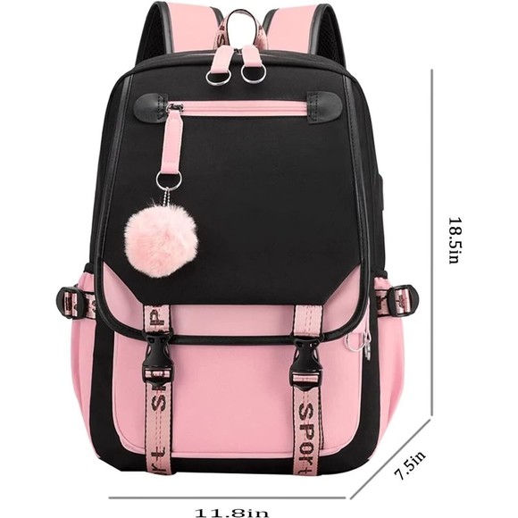 Kpop Backpack Fashion Laptop bag with USB Charging Port & Headphone Port (Pink) - Picture 3 of 4